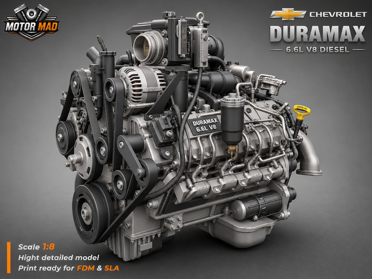Chevrolet Duramax V8 Turbo Diesel Engine STL 3D Print Model