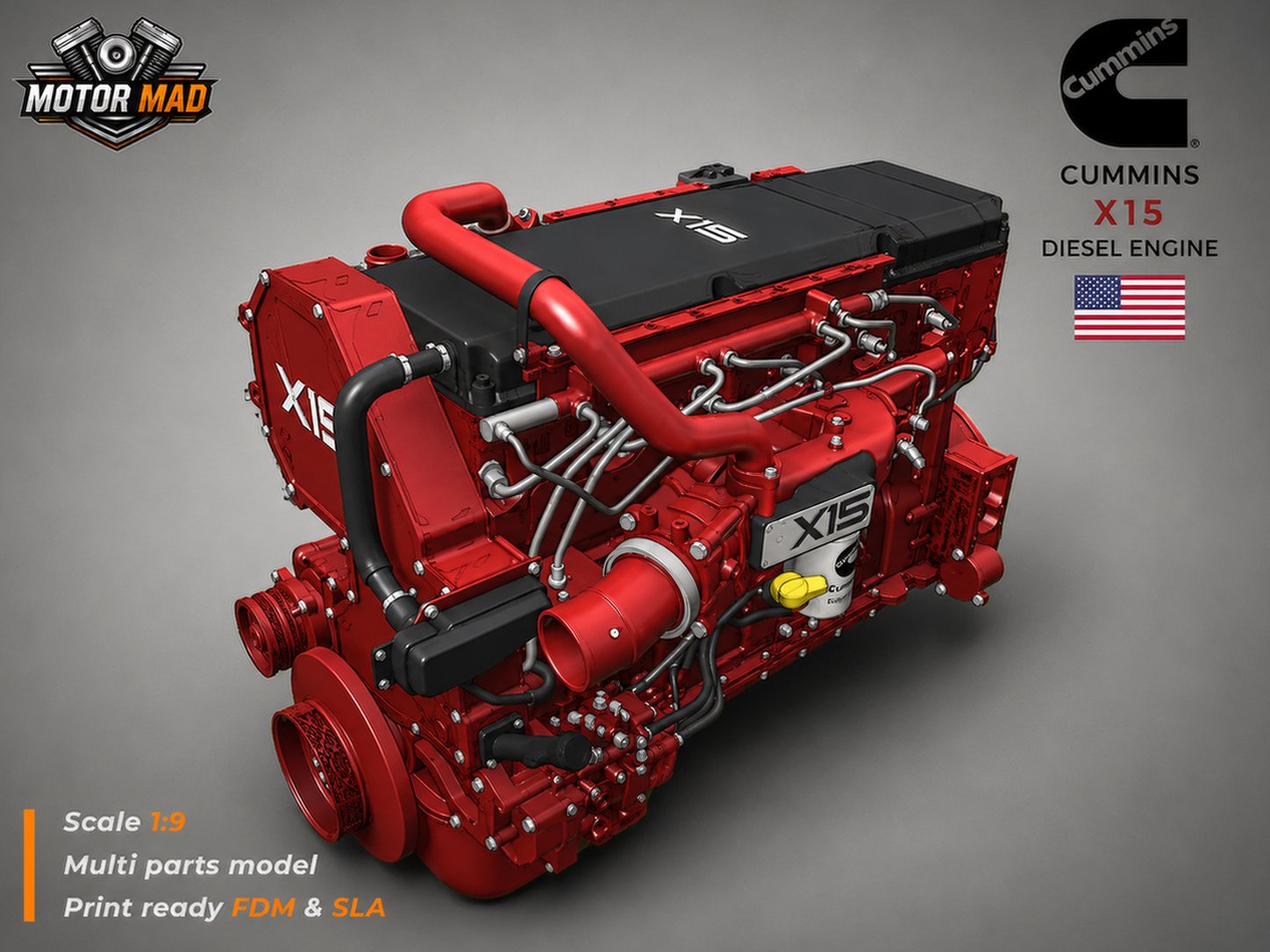 Cummins X15 Truck Engine STL 3D Print Model