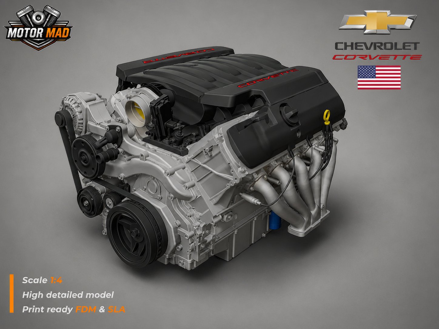 General Motors LT1 6.2L V8 Engine STL 3D Print Model