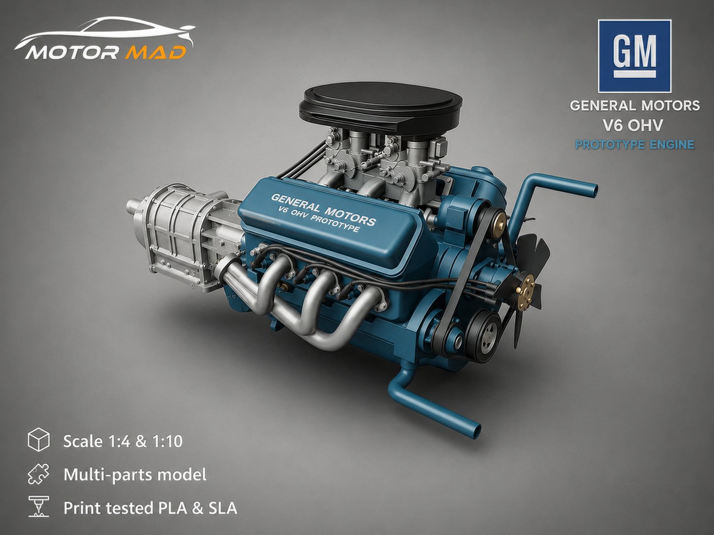General Motors V8 OHV Hot Rod Engine STL 3D Print Model