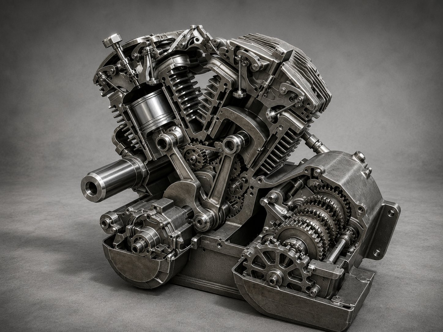 V-Twin Motorcycle Engine Cutaway STL 3D Print Model