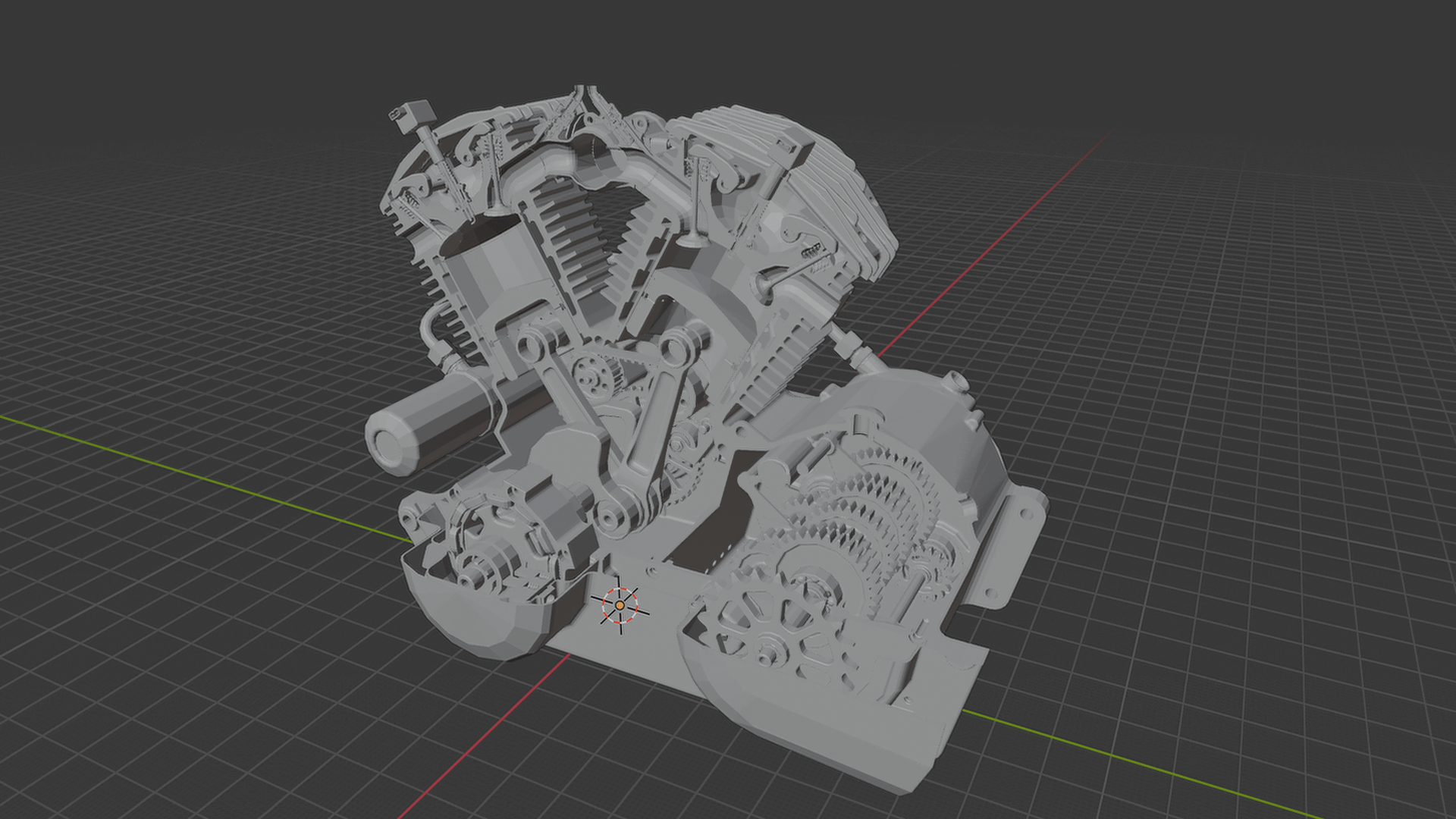 V-Twin Motorcycle Engine Cutaway STL 3D Print Model