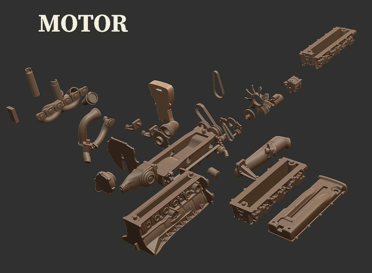 Nissan RB26DETT Engine Exploded STL 3D Print Model