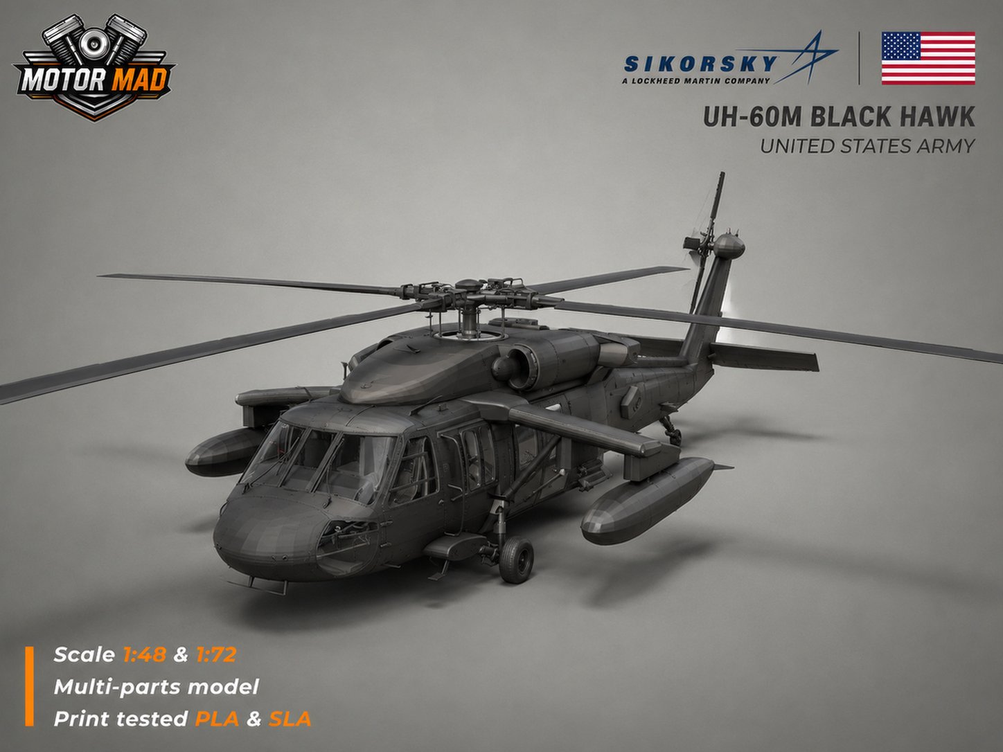 Sikorsky UH-60M Black Hawk Helicopter STL 3D Print Model