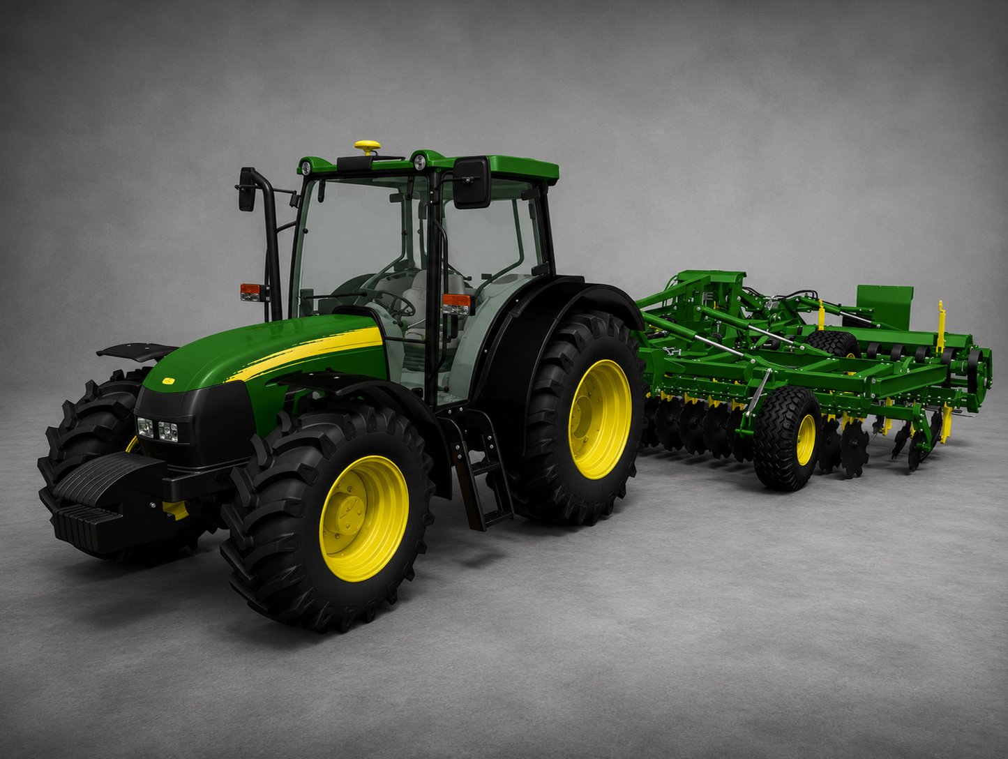 John Deere 5M Tractor with Disc Harrow STL 3D Print Model
