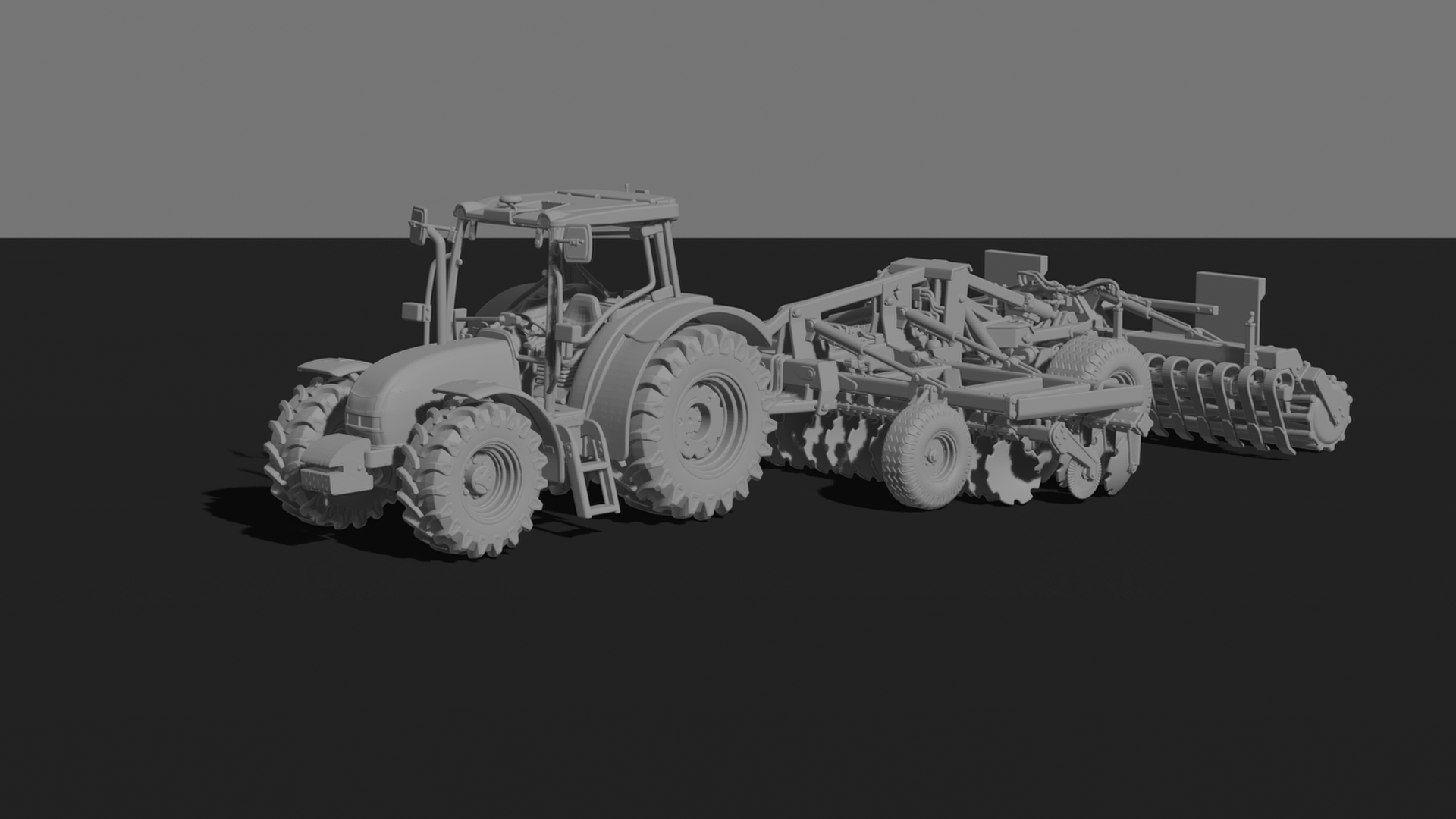 John Deere 5M Tractor with Disc Harrow STL 3D Print Model