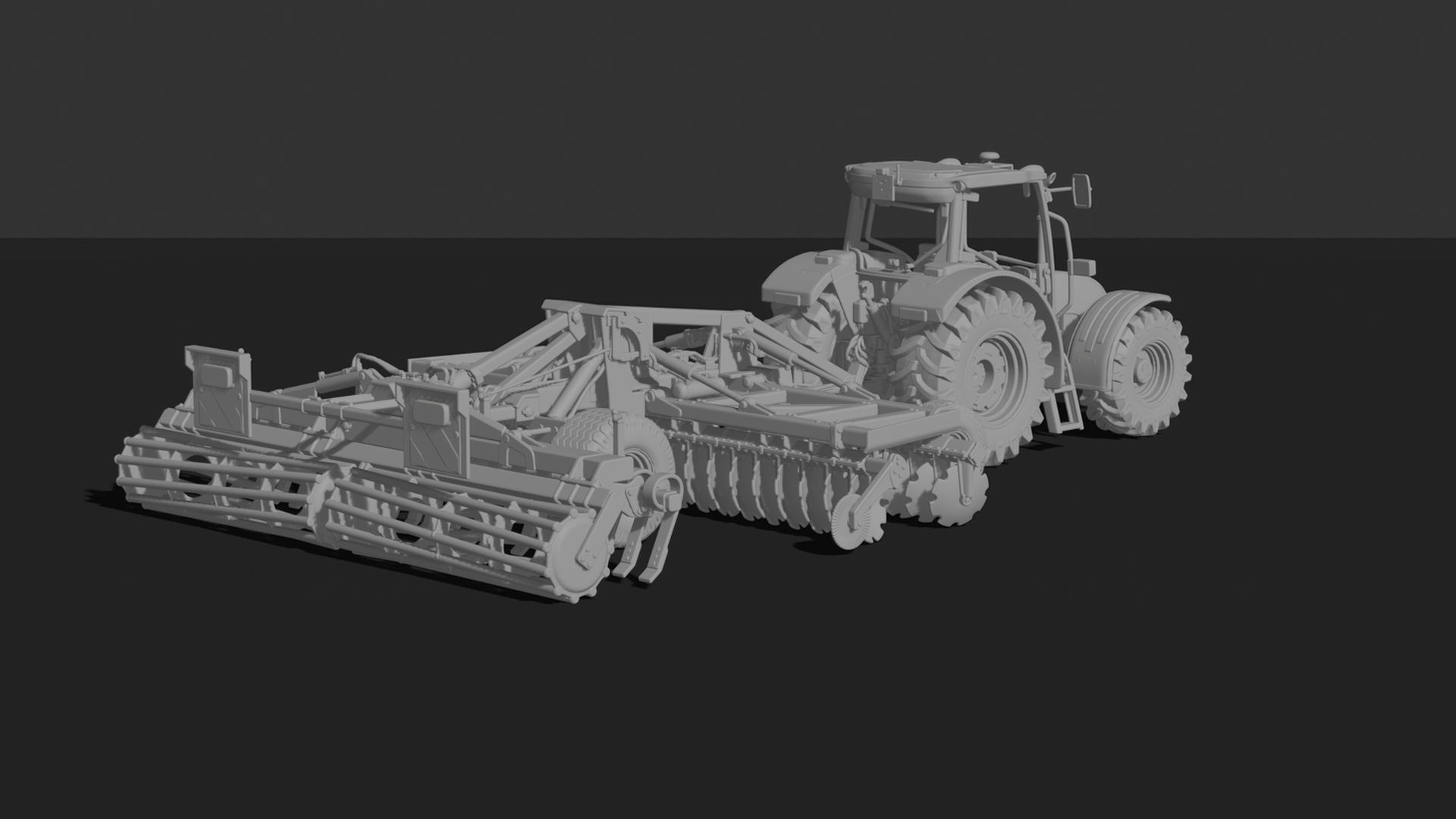 John Deere 5M Tractor with Disc Harrow STL 3D Print Model