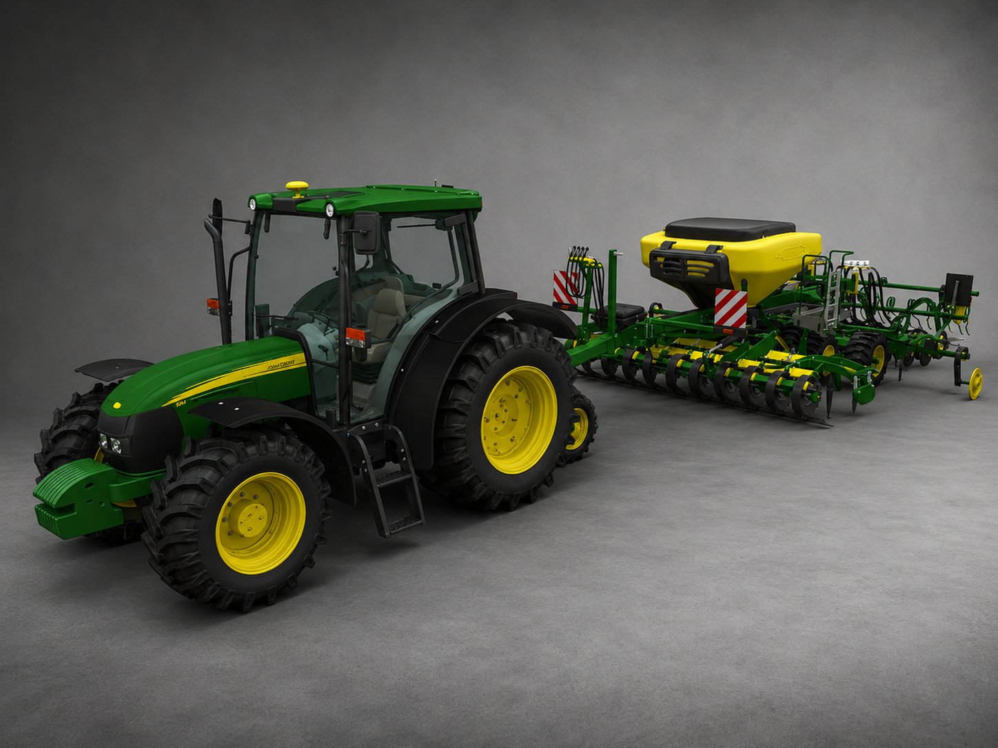 John Deere 5M Tractor with Seed Drill STL 3D Print Model