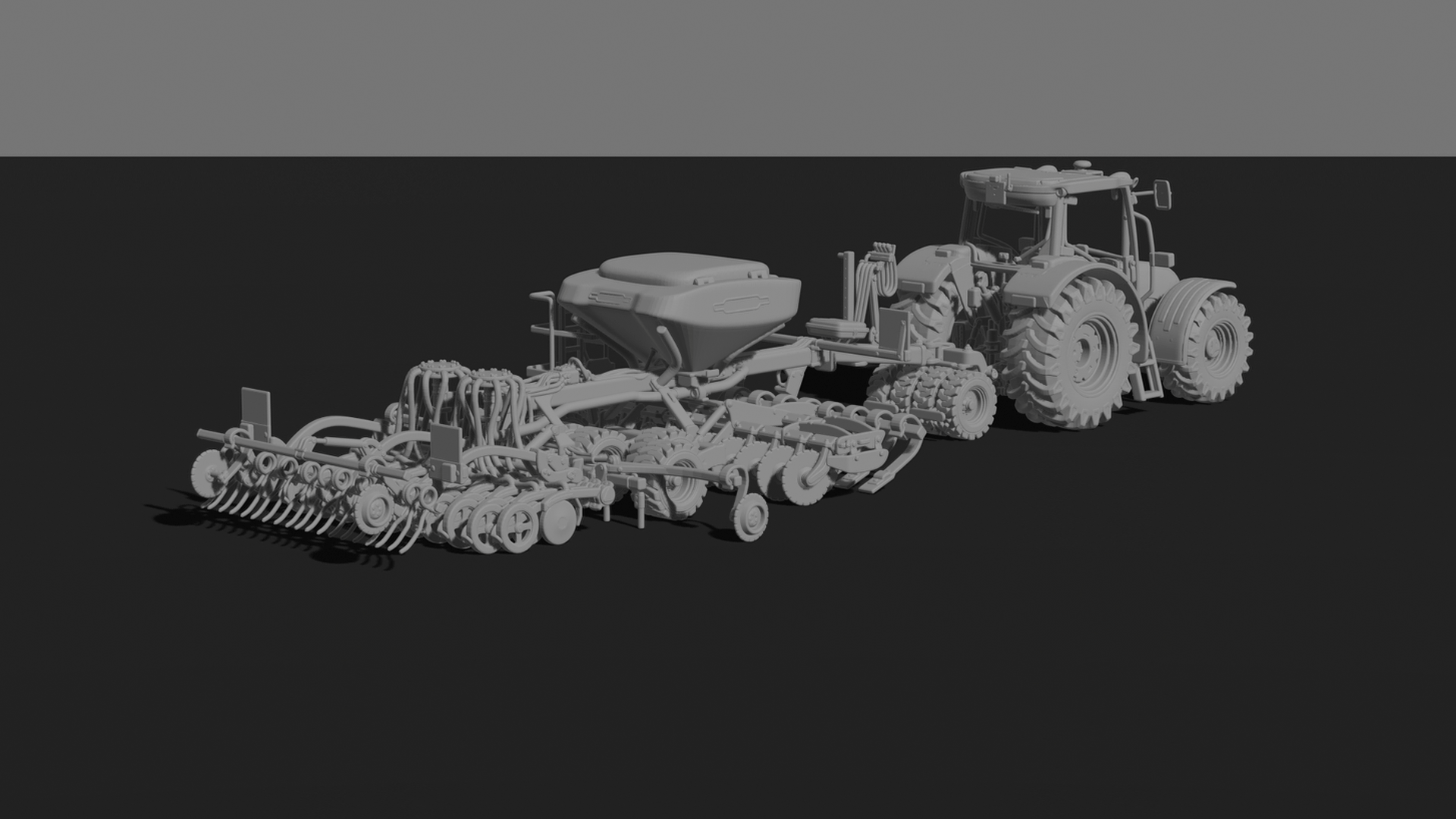 John Deere 5M Tractor with Seed Drill STL 3D Print Model