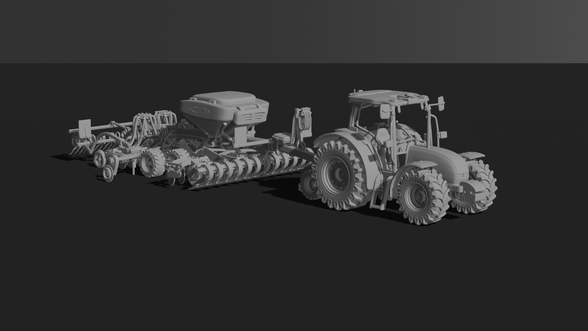 John Deere 5M Tractor with Seed Drill STL 3D Print Model