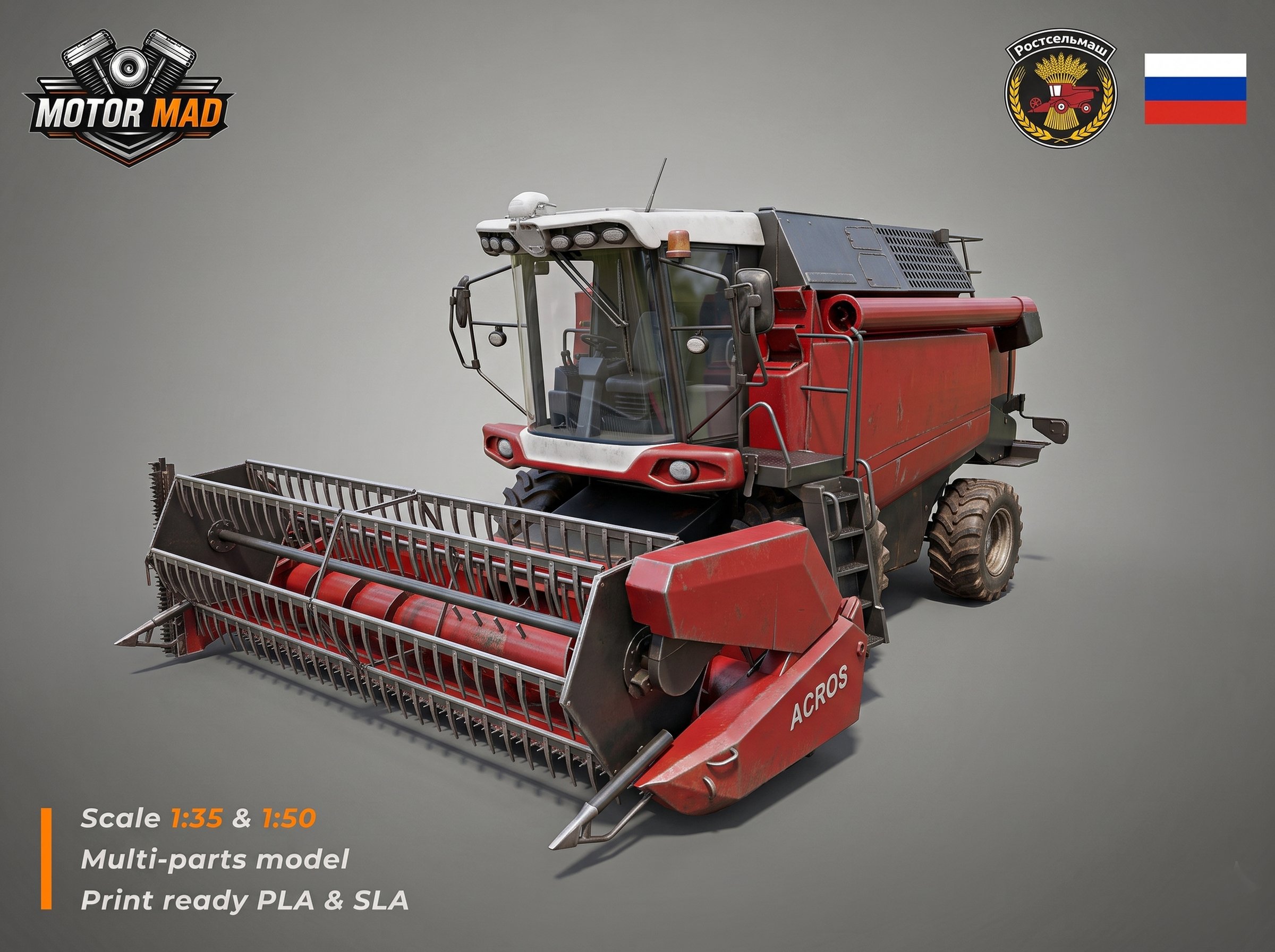 Rostselmash ACROS 585 Combine Harvester STL 3D Print Model