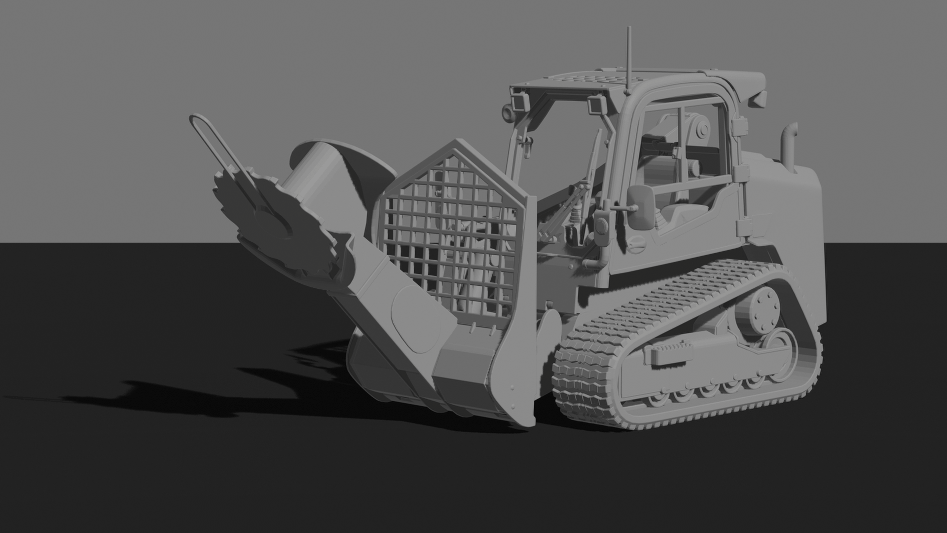 Bobcat T870 Track Loader with Tree Cutter STL 3D Print Model