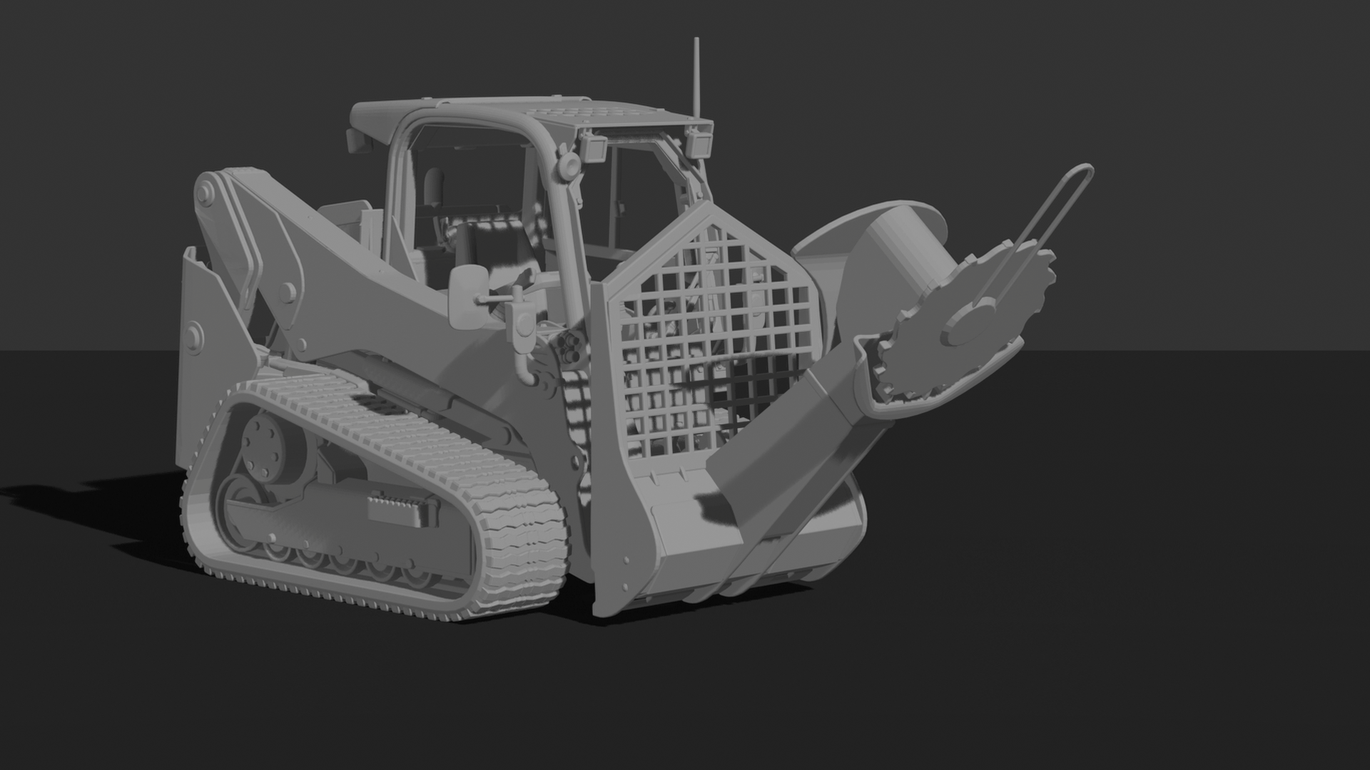 Bobcat T870 Track Loader with Tree Cutter STL 3D Print Model