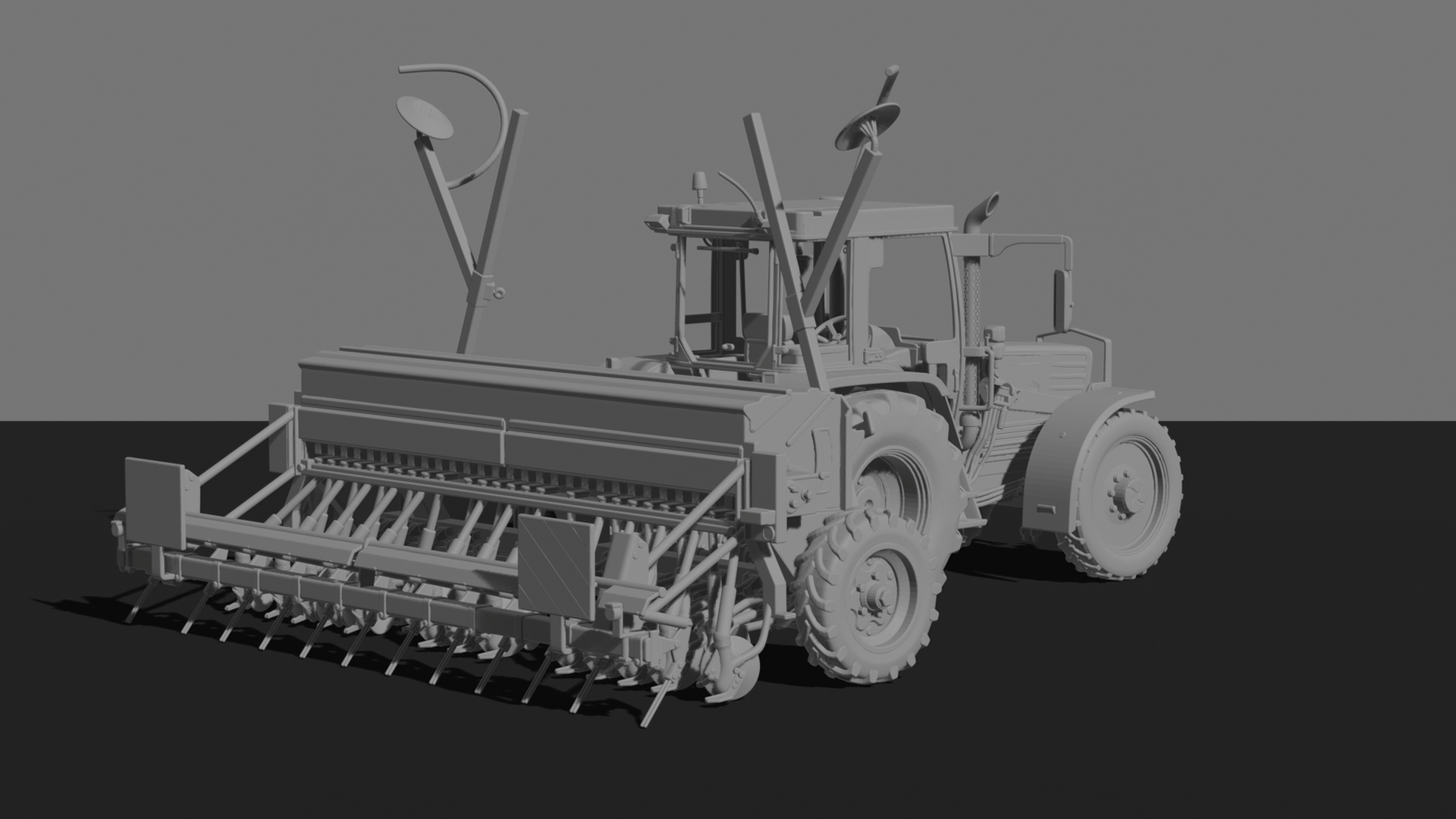 Kirovets K-744 Tractor with Seed Drill STL 3D Print Model