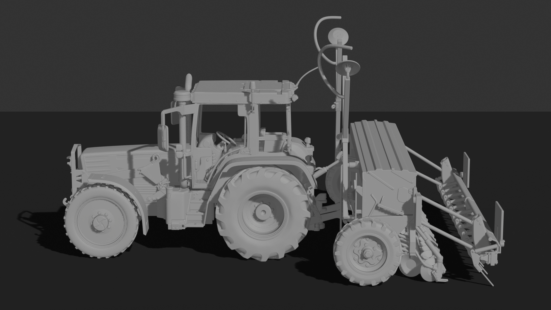 Kirovets K-744 Tractor with Seed Drill STL 3D Print Model