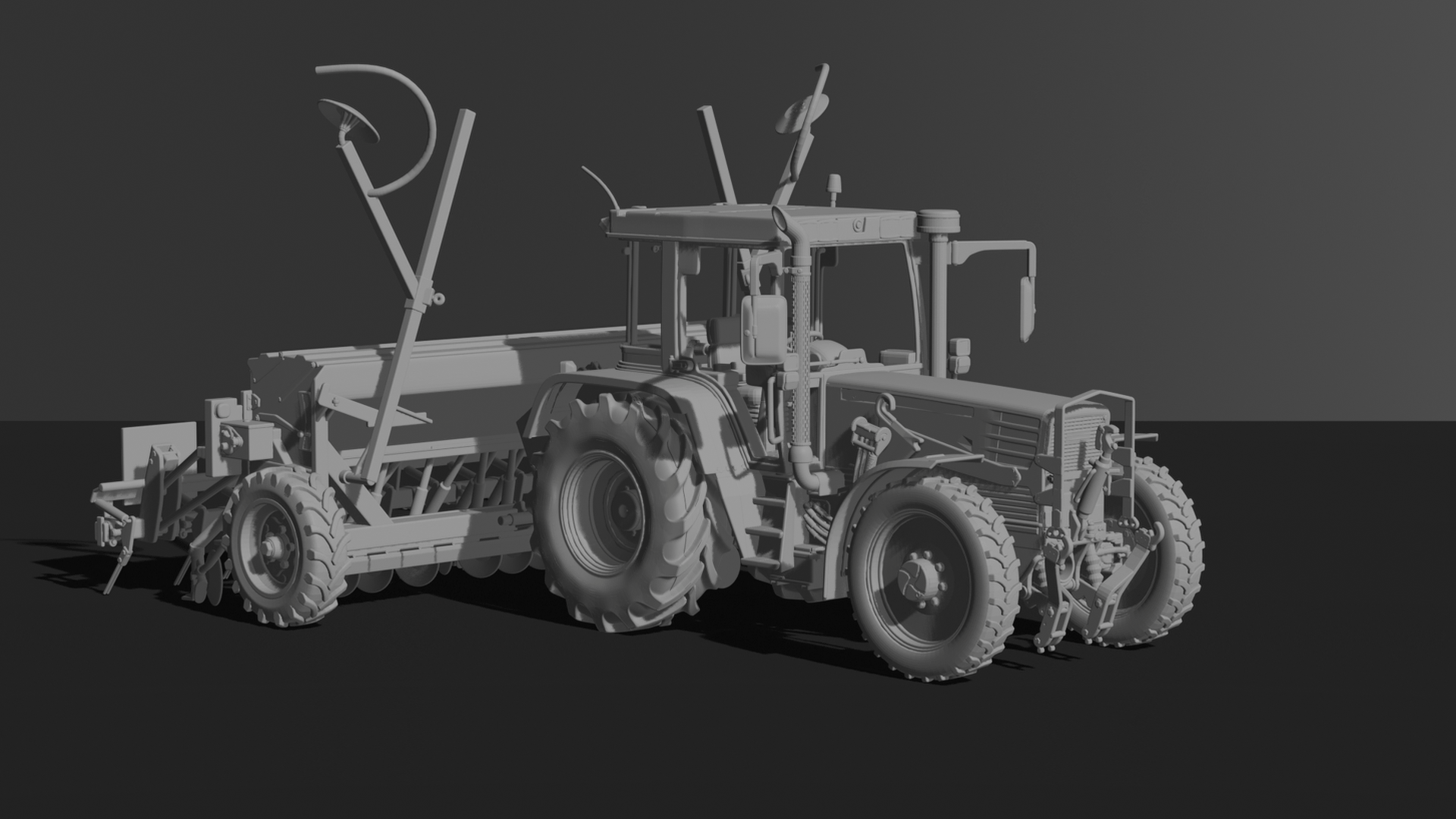 Kirovets K-744 Tractor with Seed Drill STL 3D Print Model