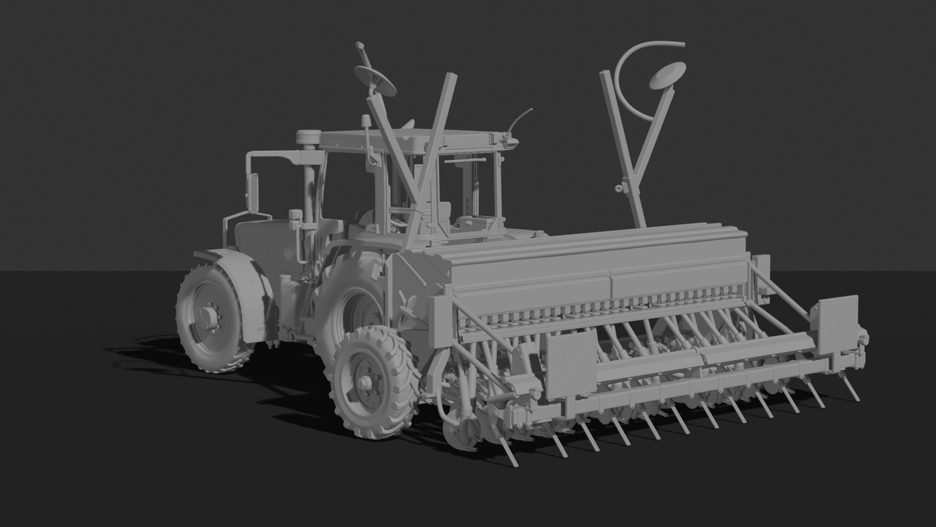Kirovets K-744 Tractor with Seed Drill STL 3D Print Model