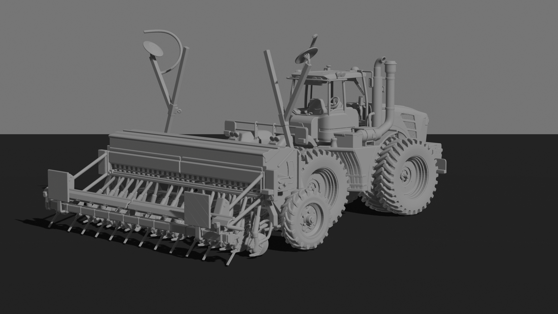 Kirovets K-744 Tractor with Seed Drill STL 3D Print Model