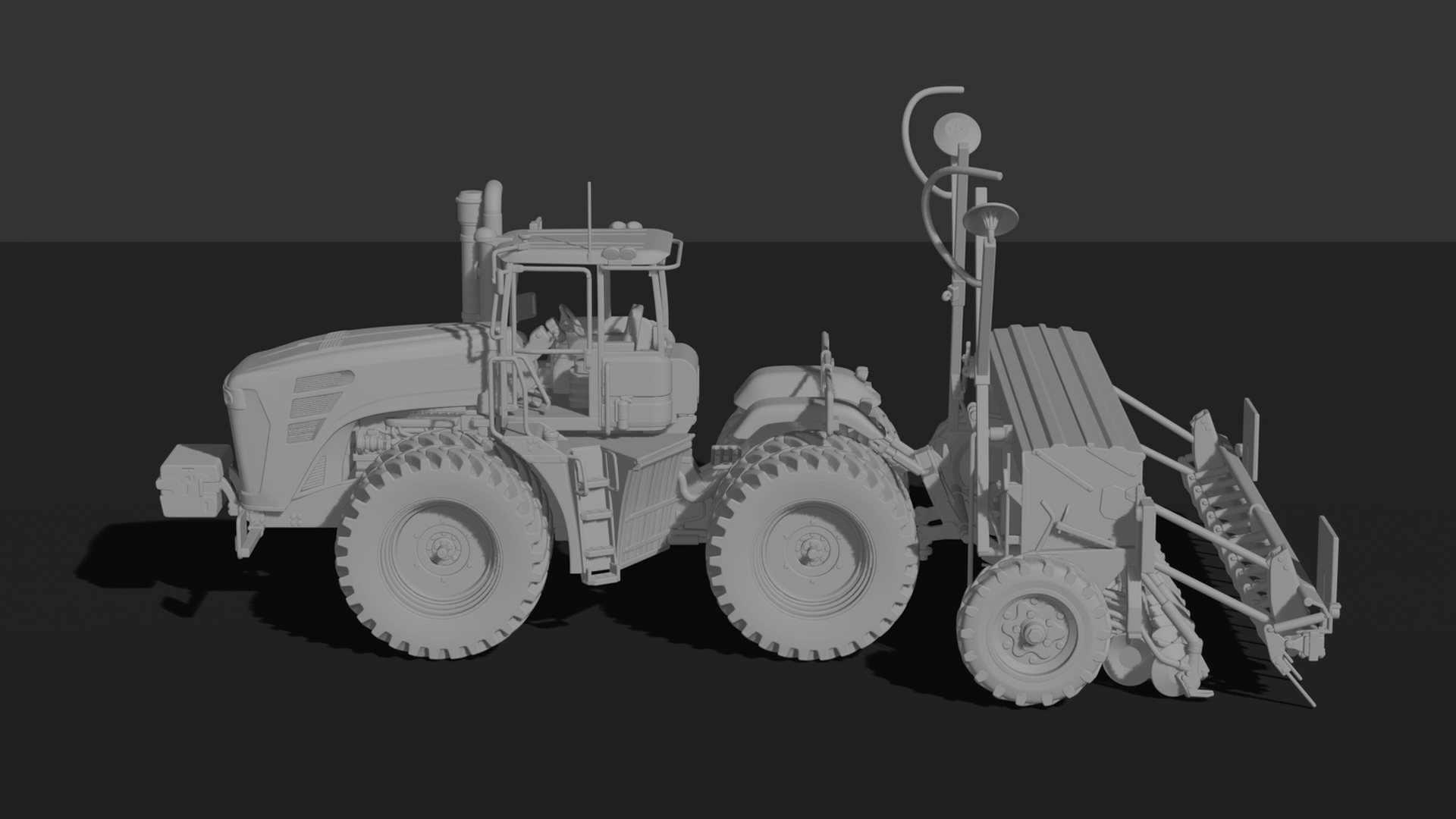 Kirovets K-744 Tractor with Seed Drill STL 3D Print Model