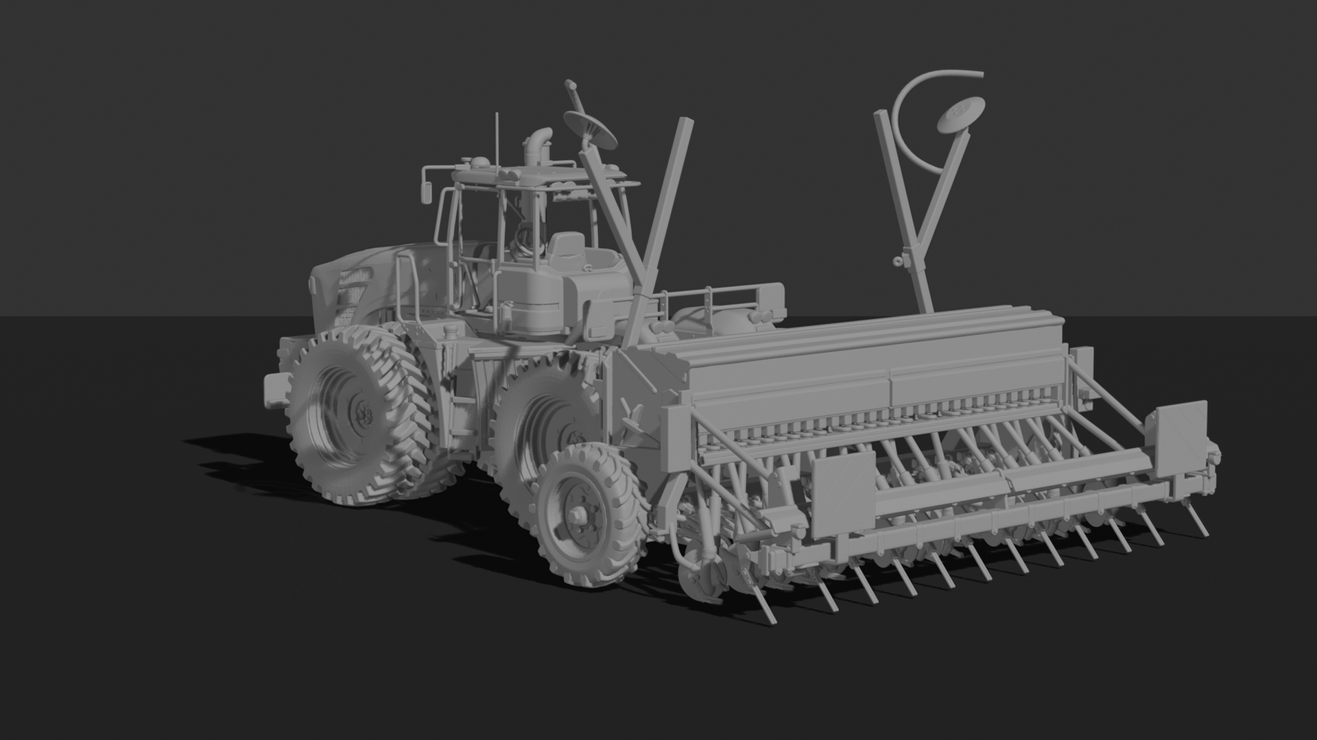 Kirovets K-744 Tractor with Seed Drill STL 3D Print Model
