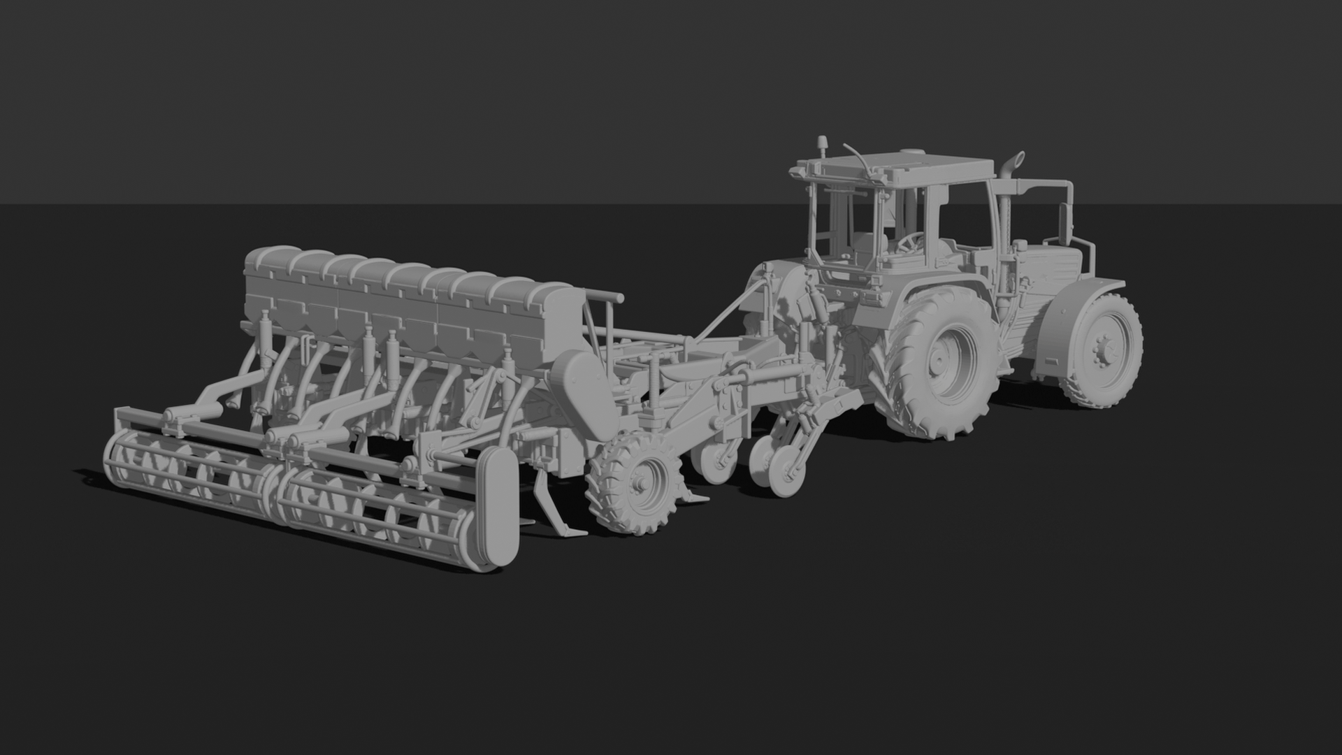 Kirovets K-744 Tractor with Seed Drill STL 3D Print Model
