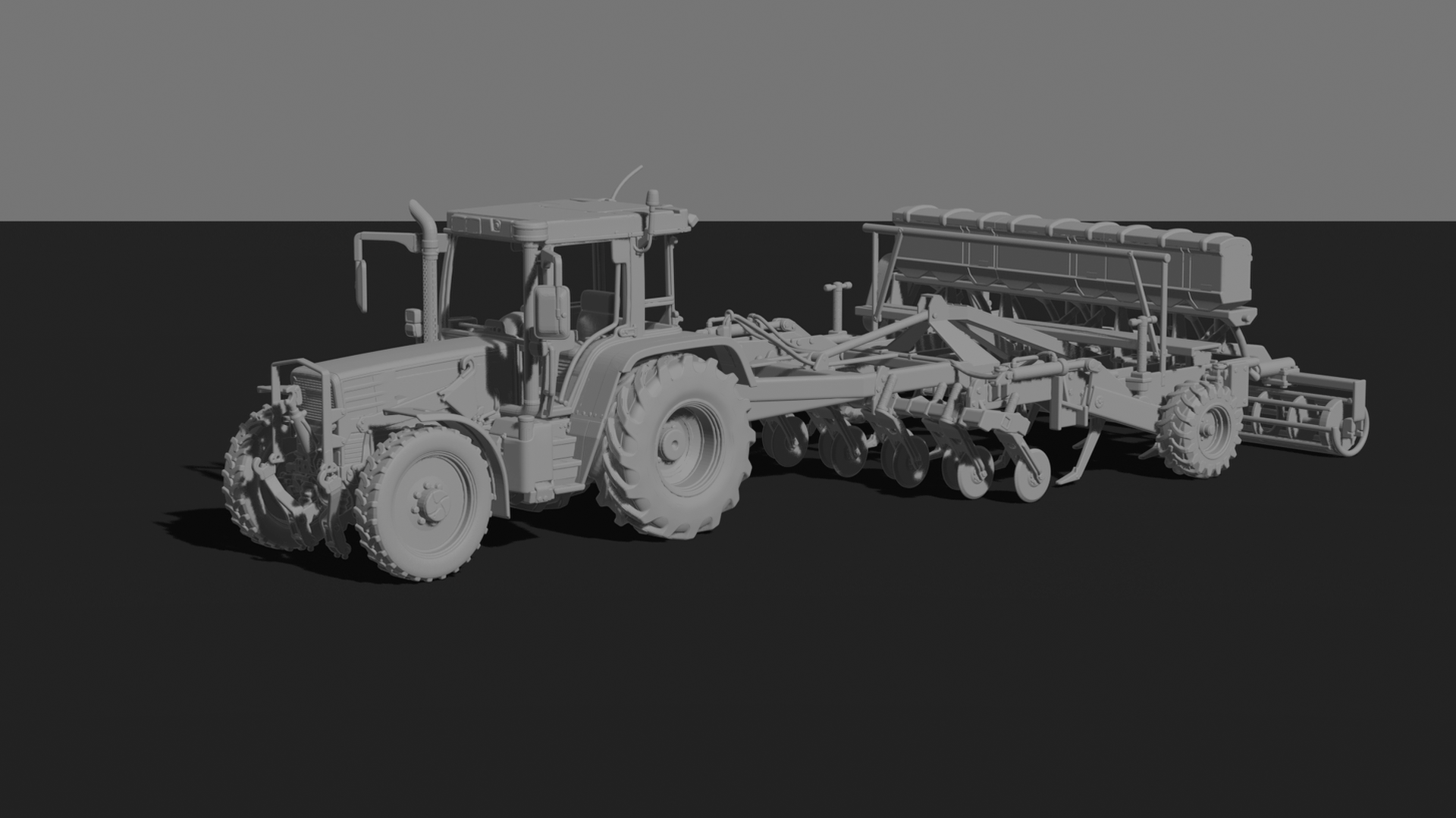 Kirovets K-744 Tractor with Seed Drill STL 3D Print Model