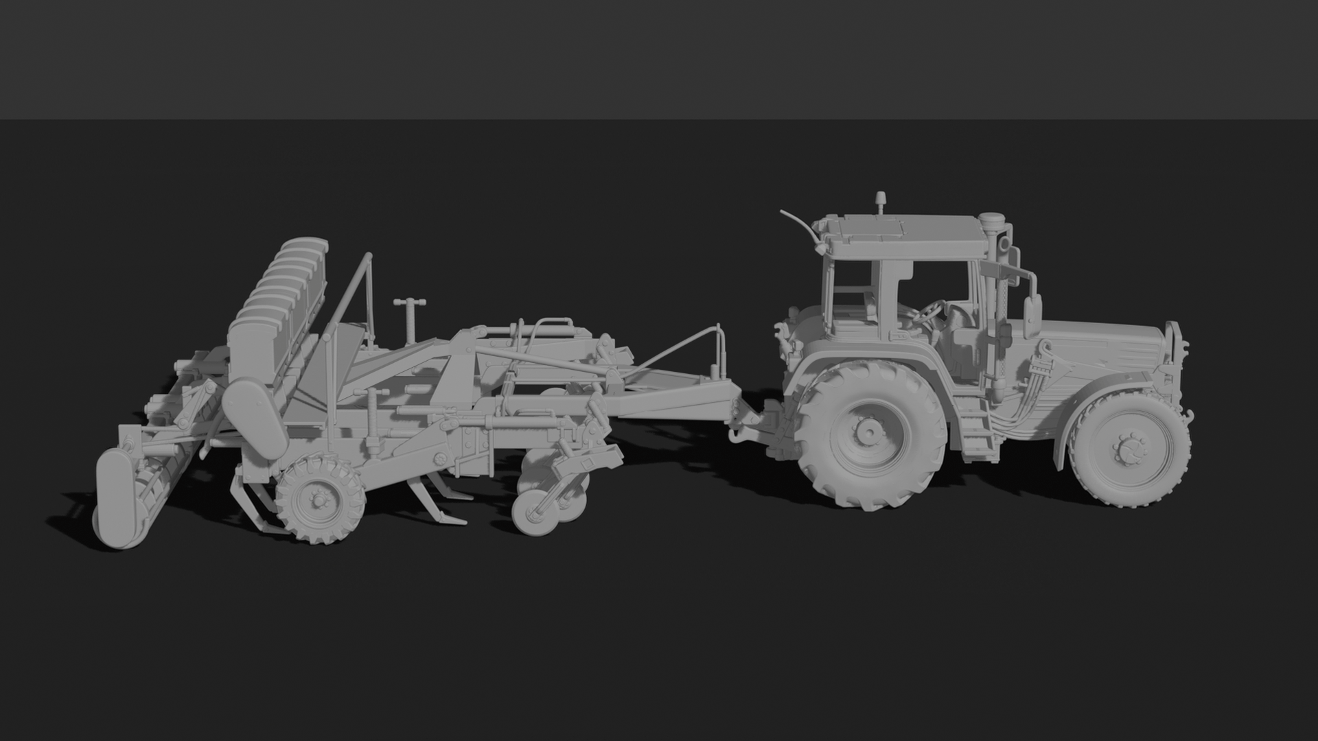 Kirovets K-744 Tractor with Seed Drill STL 3D Print Model