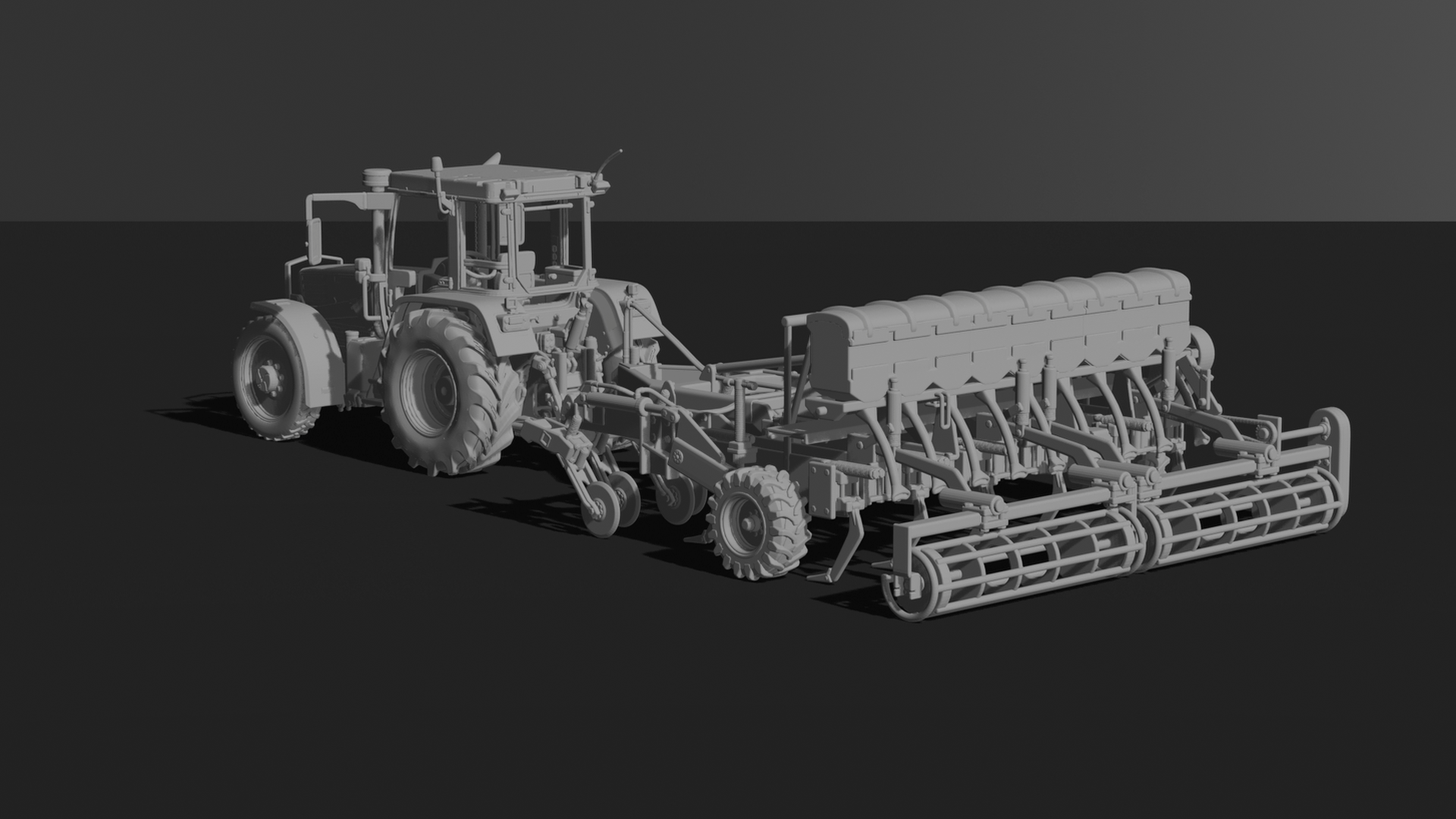 Kirovets K-744 Tractor with Seed Drill STL 3D Print Model