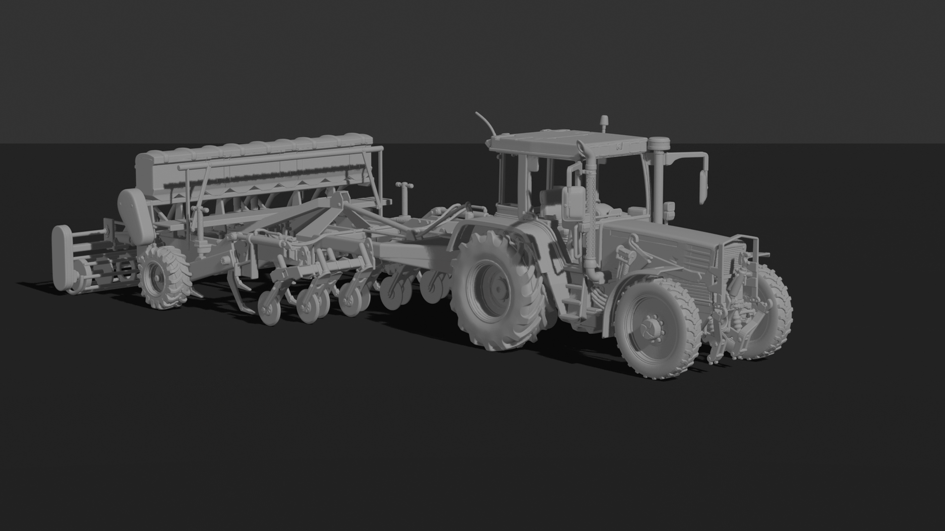 Kirovets K-744 Tractor with Seed Drill STL 3D Print Model