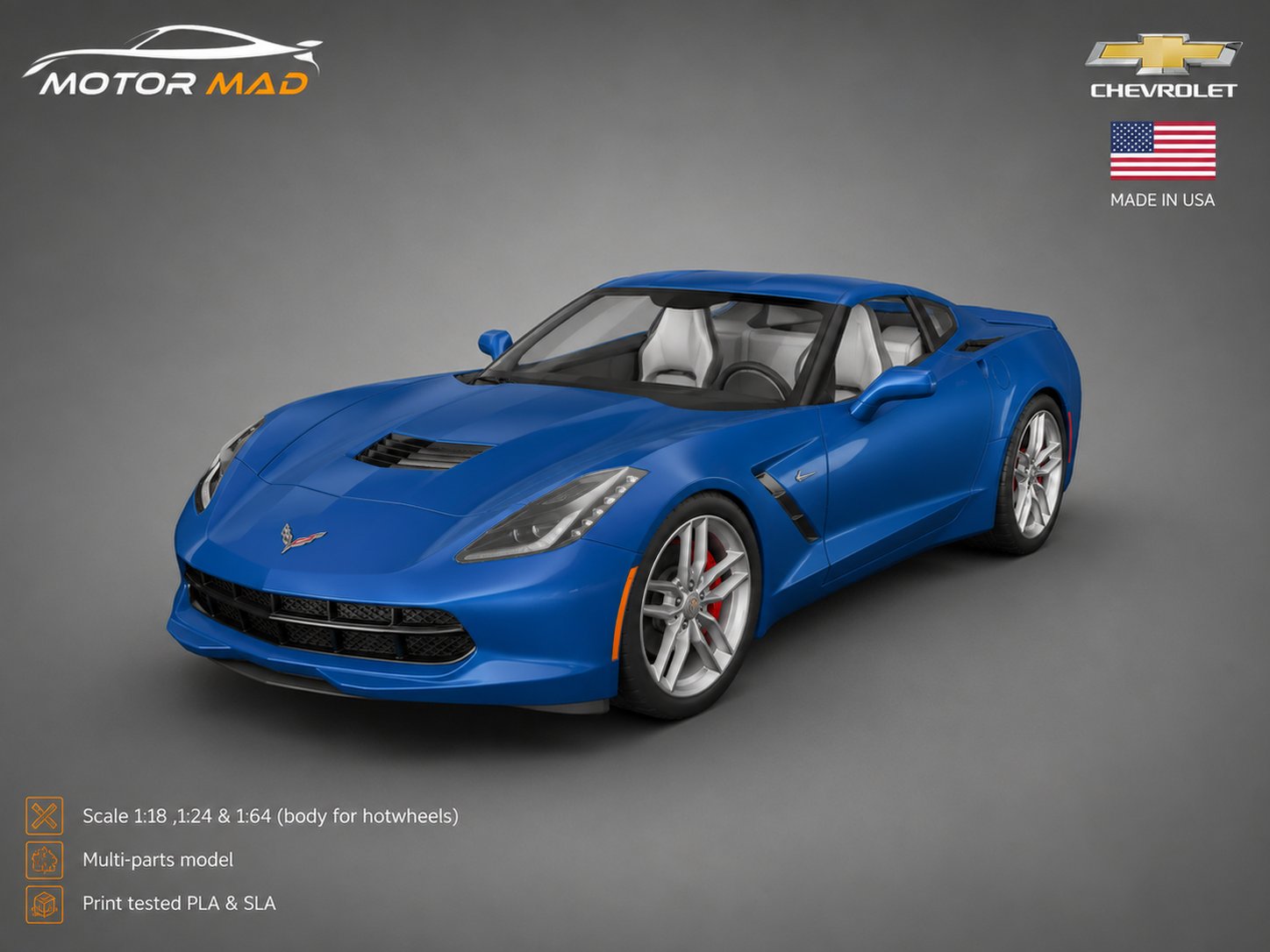 Chevrolet Corvette C7 Stingray STL 3D Print Model
