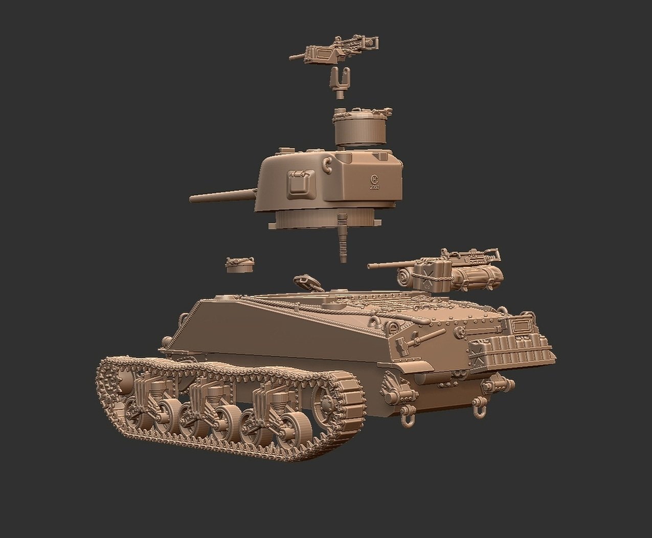 M4A2 Sherman 75mm STL 3D Print Model