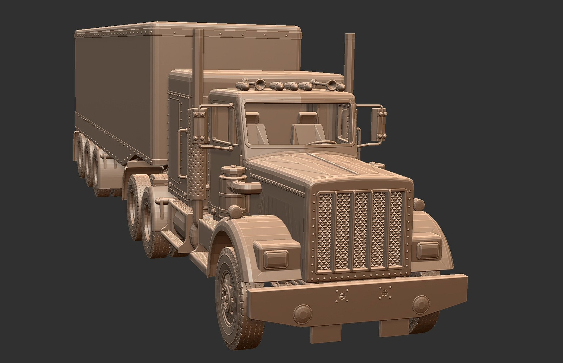 Kenworth W900 with Trailer STL 3D Print Model