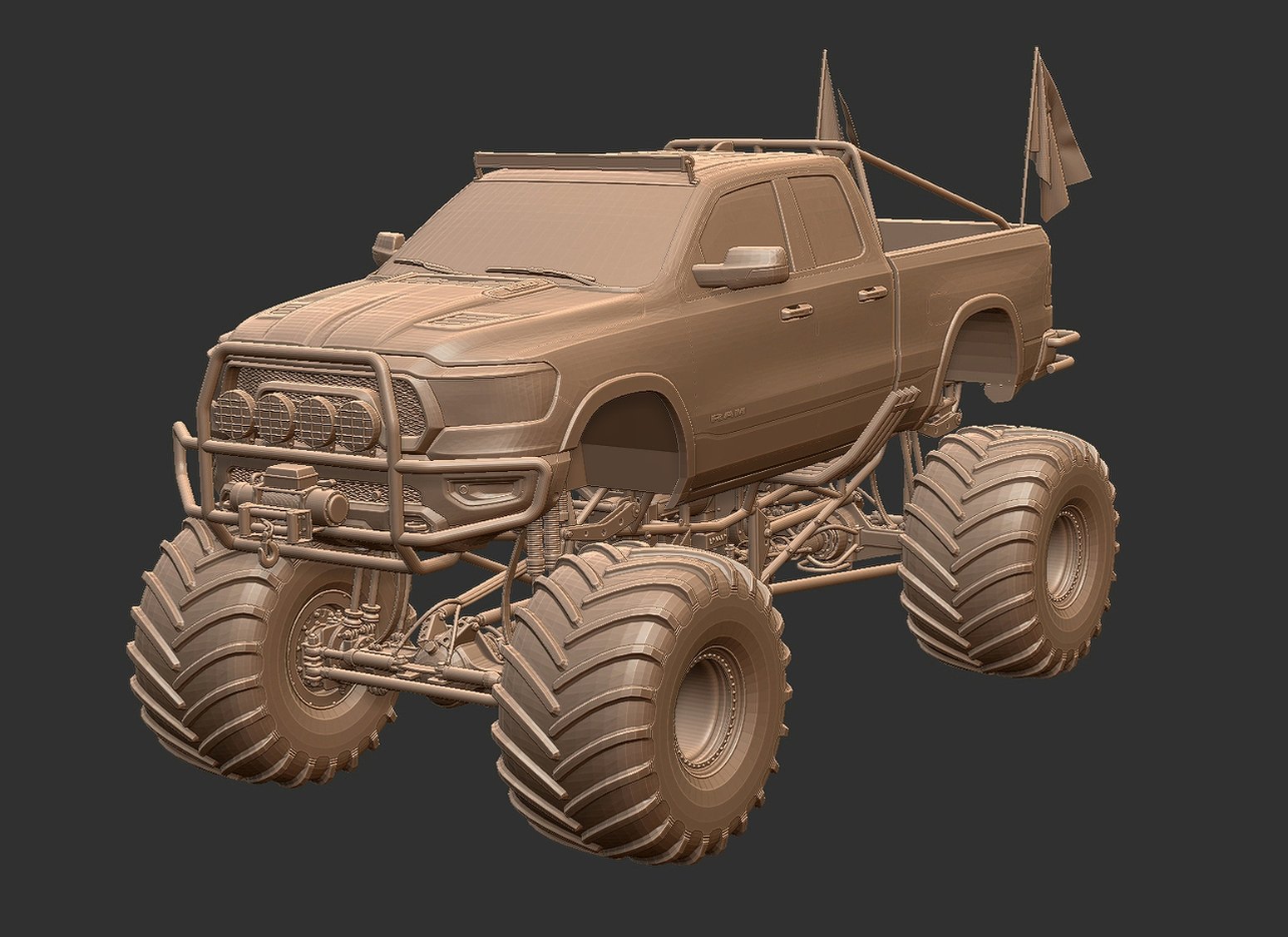 Dodge Ram 1500 Rebel Monster Truck STL 3D Print Model