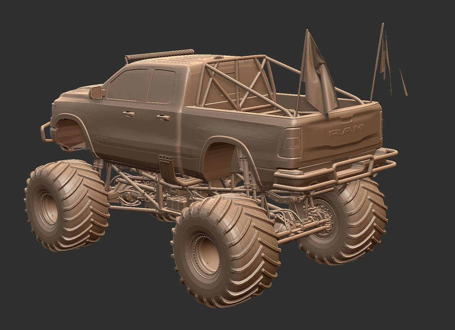 Dodge Ram 1500 Rebel Monster Truck STL 3D Print Model