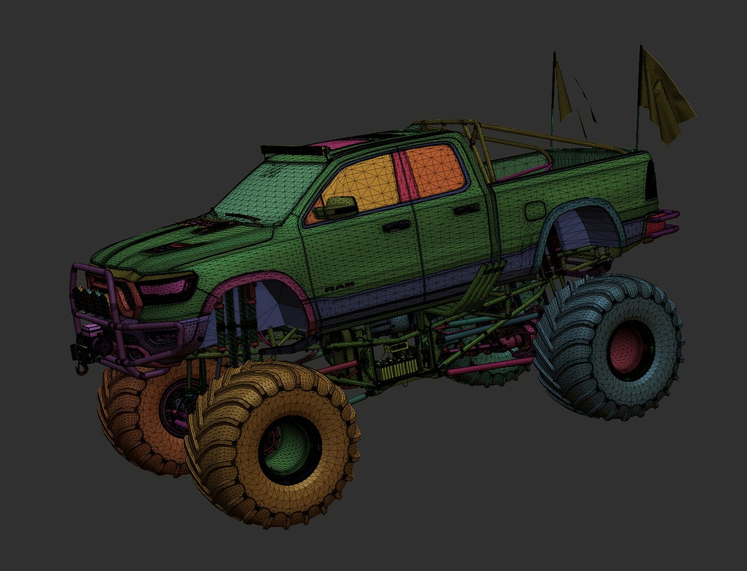 Dodge Ram 1500 Rebel Monster Truck STL 3D Print Model