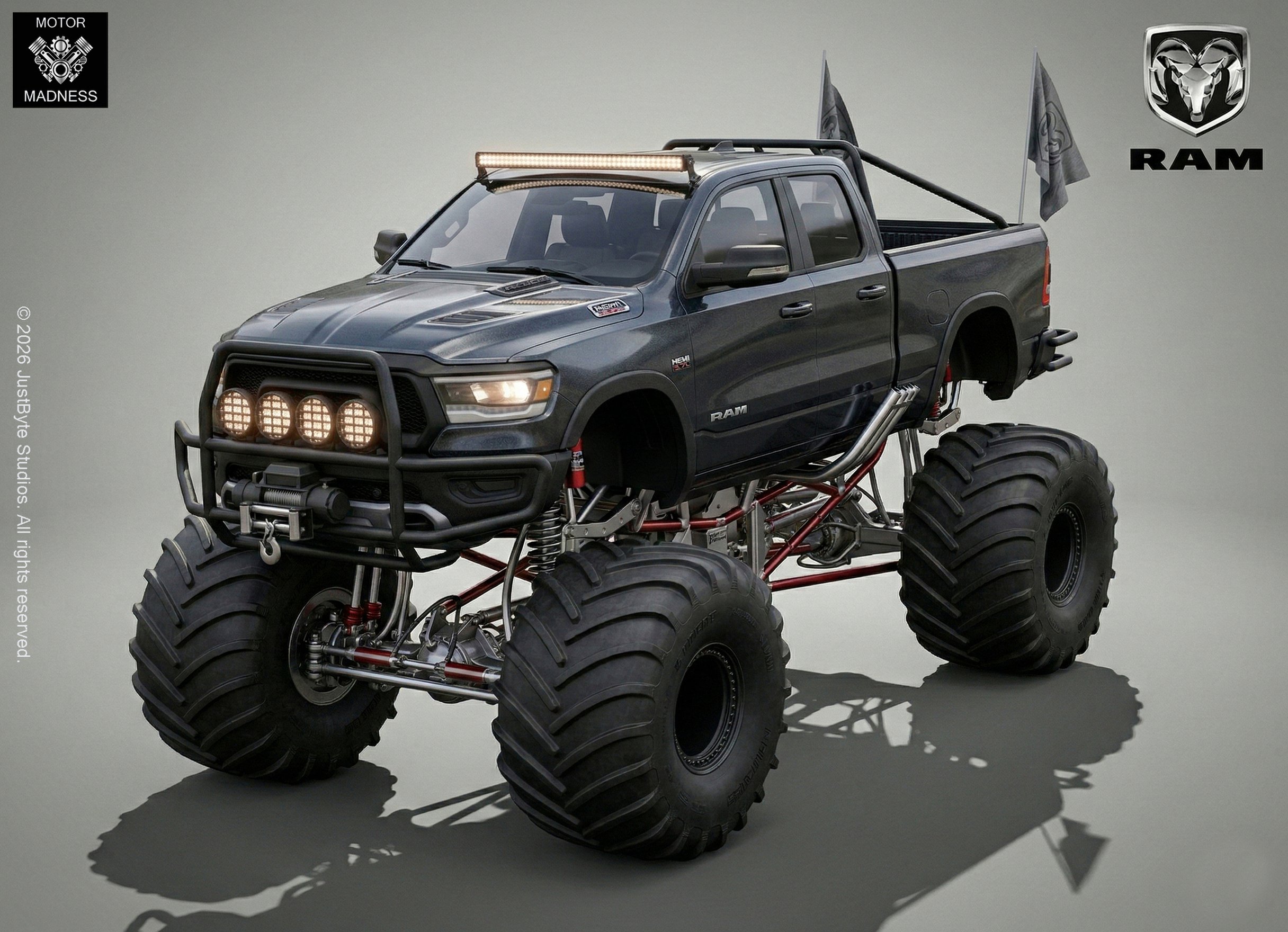 Dodge Ram 1500 Rebel Monster Truck STL 3D Print Model