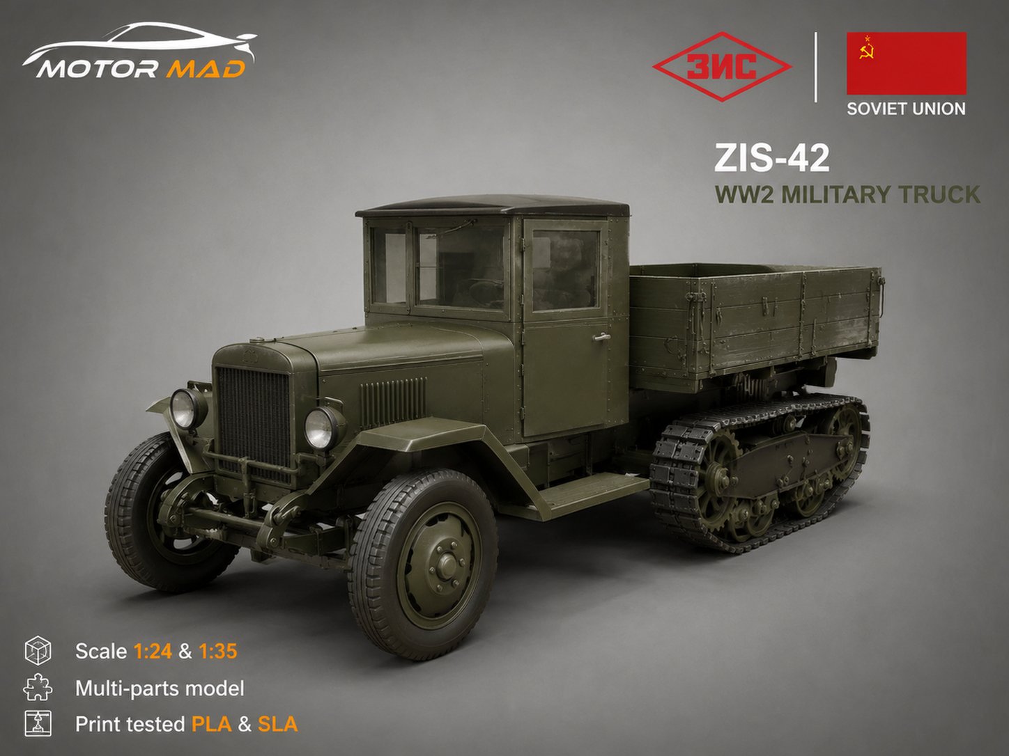 ZiS-42 WWII Half-Track STL 3D Print Model