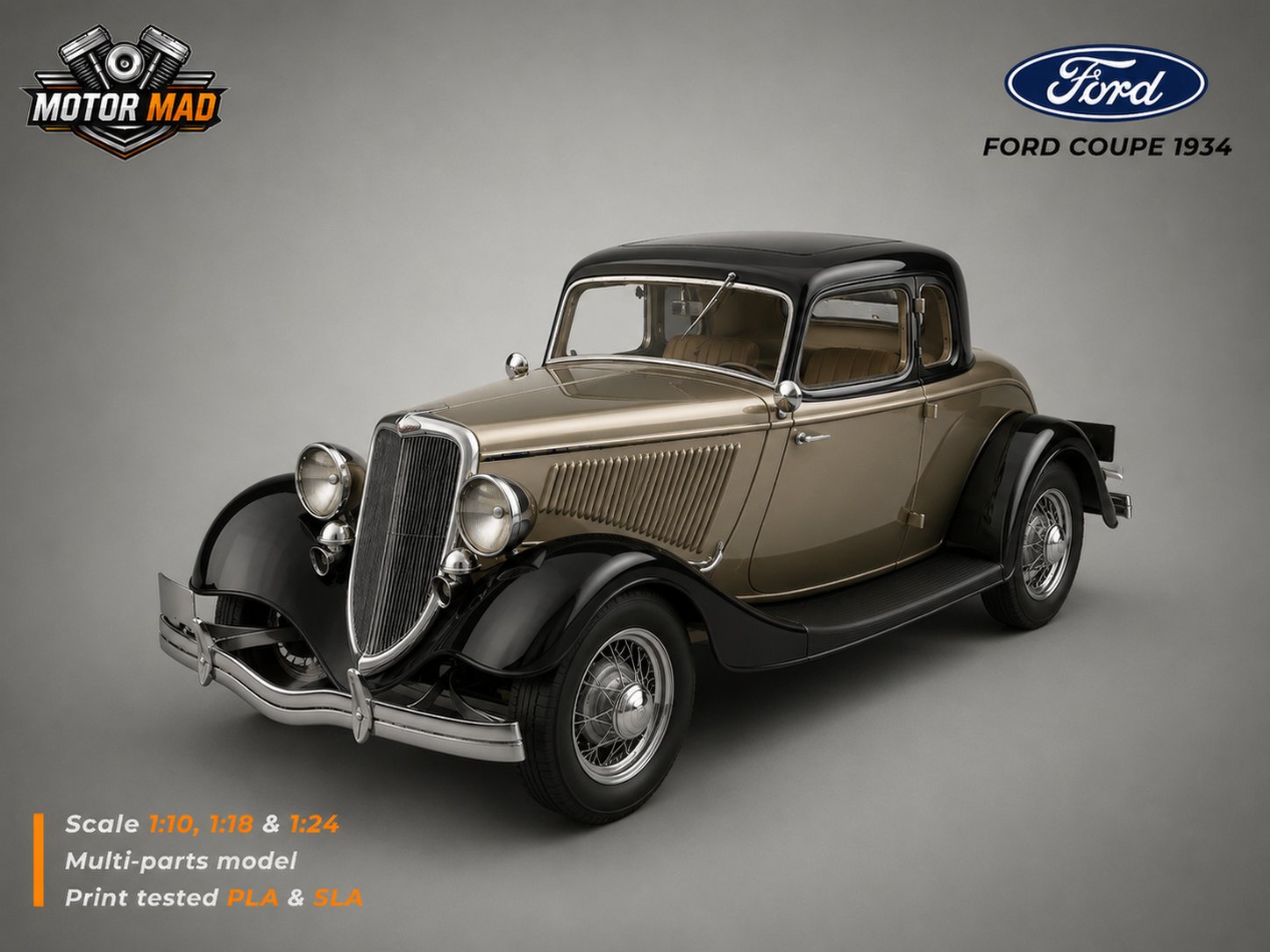 Ford Coupe 1934 3-Window STL 3D Print Model