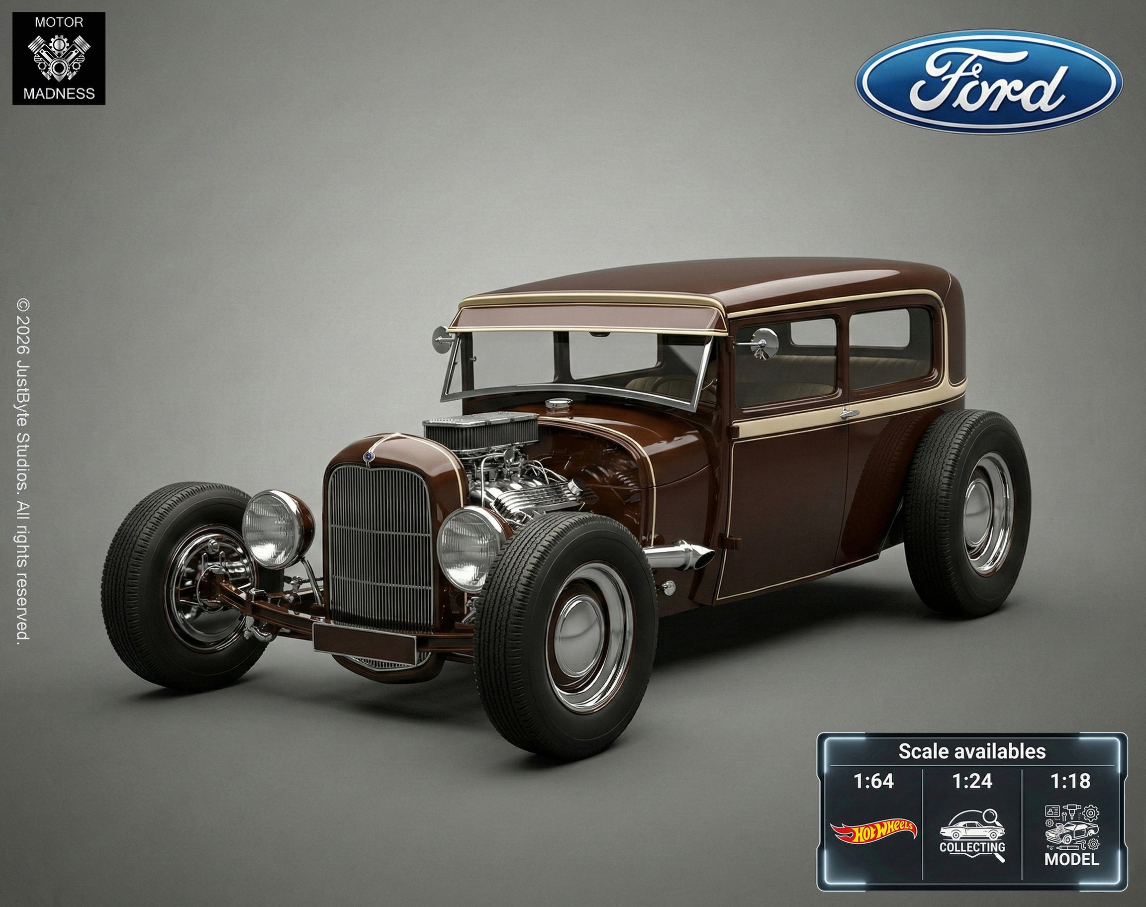 Ford Model A Hot Rod Tudor Sedan STL 3D Print Model