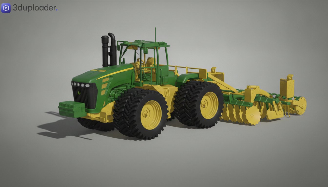 John Deere 9RX Tractor with Seed Drill STL 3D Print Model
