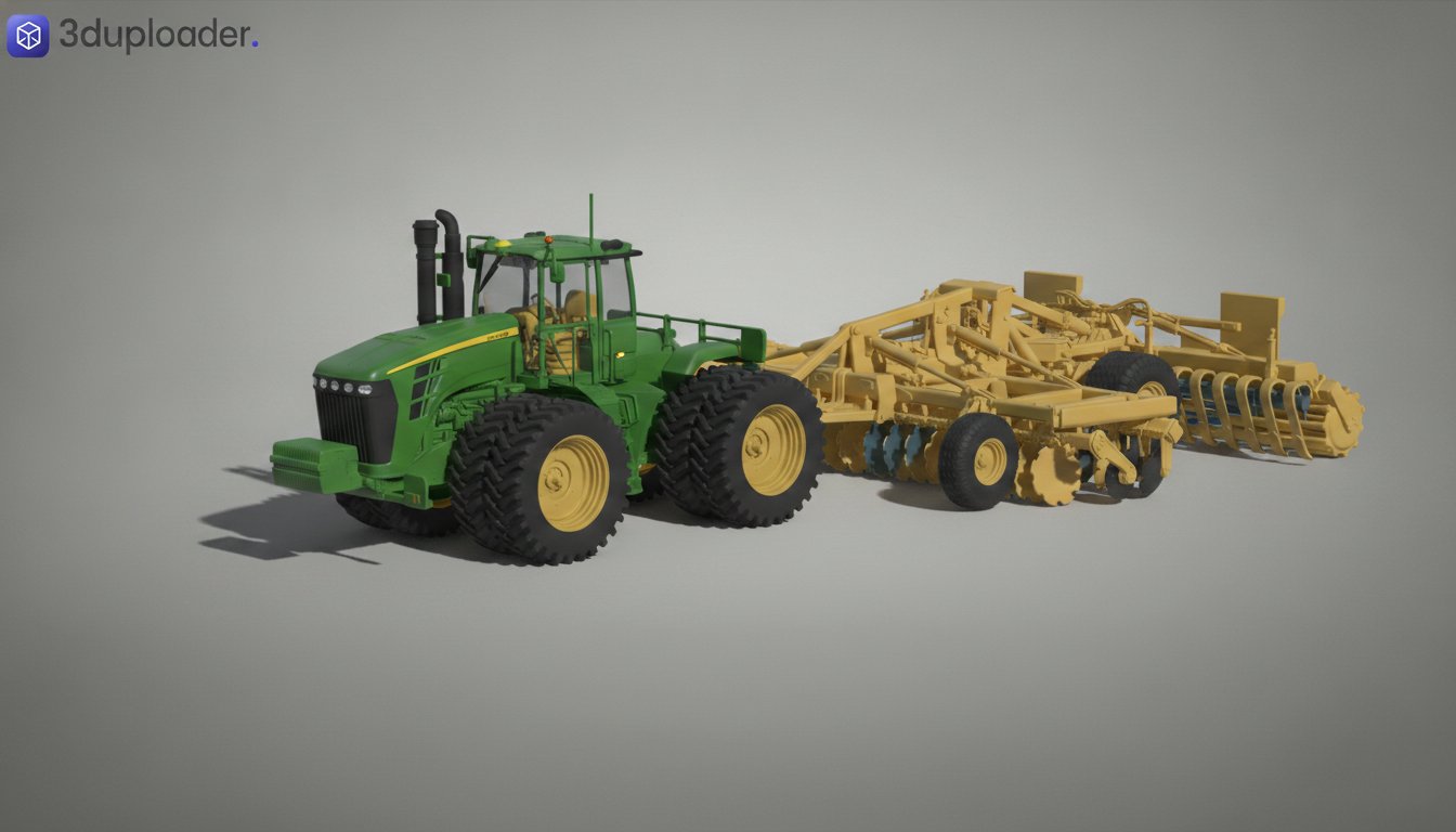 John Deere 9RX Tractor with Seed Drill STL 3D Print Model