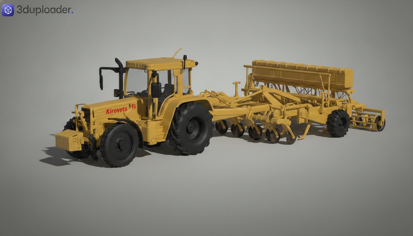Kirovets K-744 Tractor with Seed Drill STL 3D Print Model