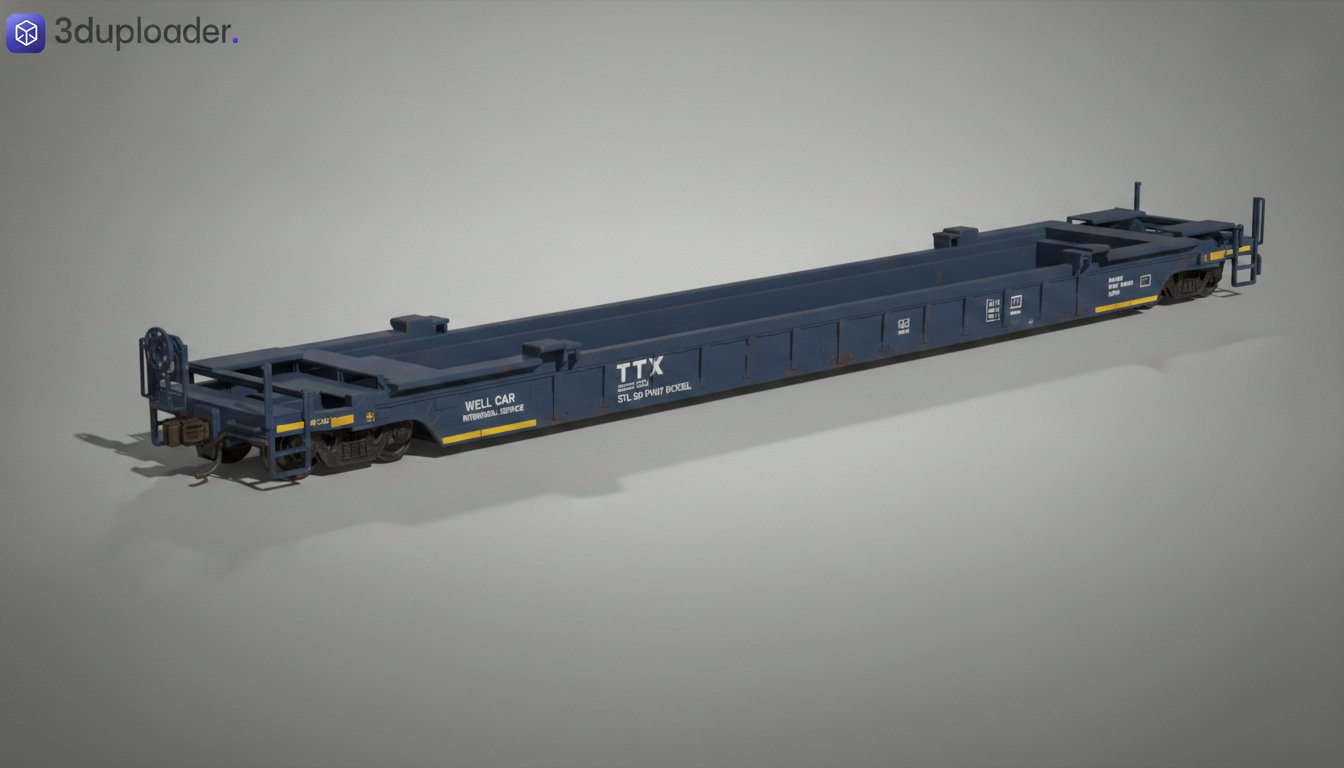 Double Stack Intermodal Well Car STL 3D Print Model
