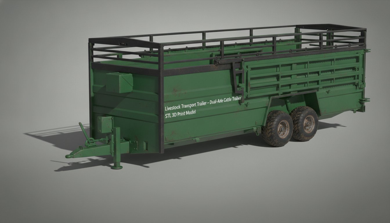 Dual-Axle Livestock Transport Trailer STL 3D Print Model