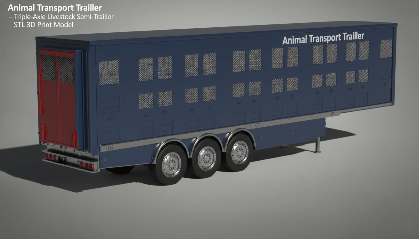 Triple-Axle Livestock Semi-Trailer STL 3D Print Model