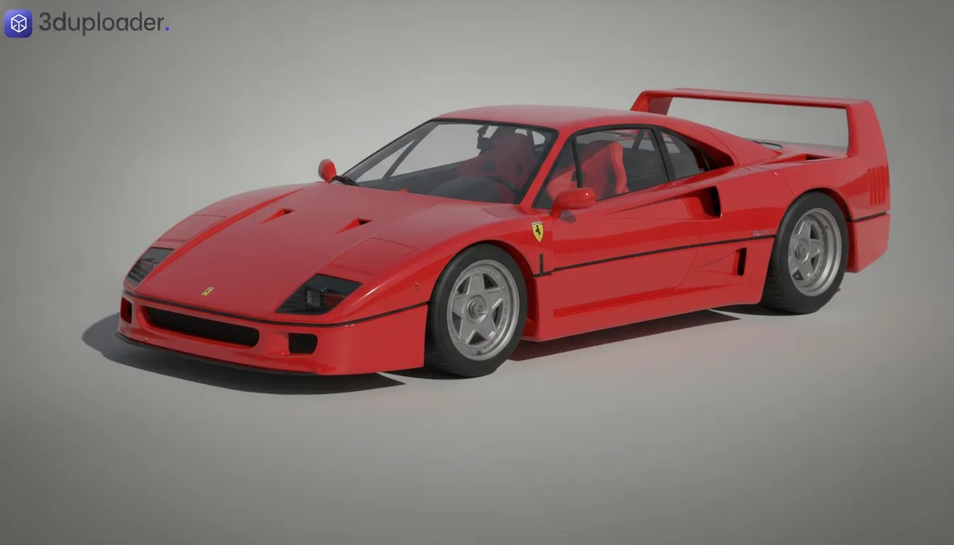 Ferrari F40 1987 with Full Interior STL 3D Print Model